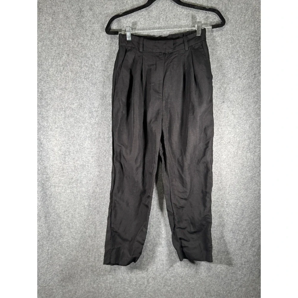HM Black Linen Blend High Waisted Pleated‎ Tapered Trousers Pants Womens Size 4